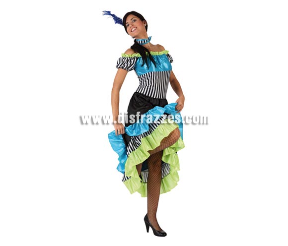 Disfraz barato de Cabaretera para mujer. Talla 2 ó talla universal M-L = 38/42. Incluye vestido, tocado y acc cuello.