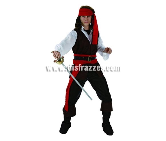 Disfraz barato de Pirata Caribeño para hombre. Talla 3 ó talla XL 54/58. Incluye traje completo. Espada NO incluida, podrás encontrarla en nuestra sección de Complementos. Disfraz de Pirata del Caribe para chicos.  Disfraz de Pirata del Caribe para chicos grandes.