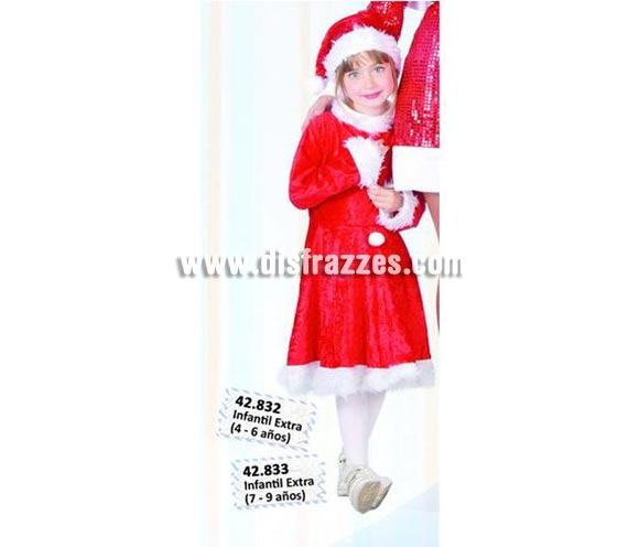 Conjunto de Mama Noel infantil Extra para Navidad económico. Talla de 7 a 9 años. Incluye gorro y vestido.