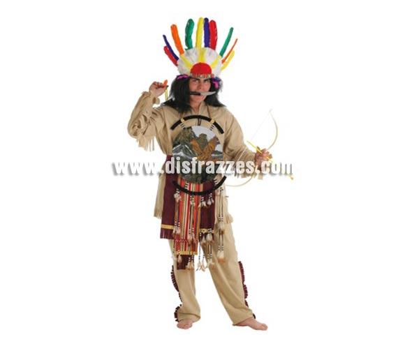 Disfraz de Indio Sioux para hombre. Talla Universal. Incluye pantalon, faldilla, accesorio indio y chaqueta (Sin peluca y arco).