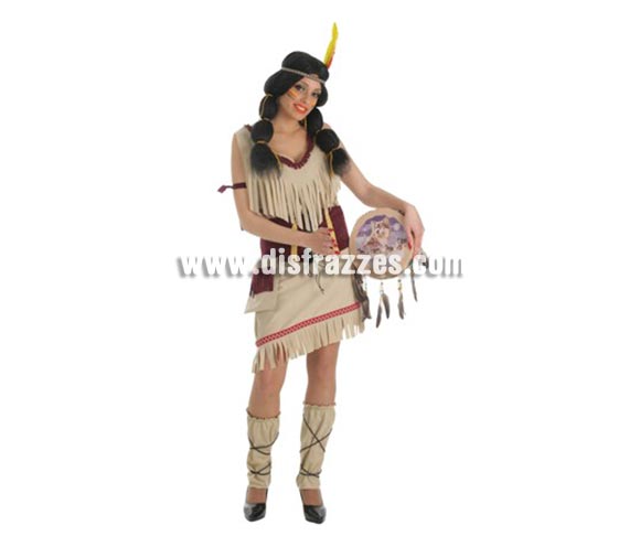 Disfraz de India Sioux para mujer. Talla Universal. Incluye vestido, bolso,corse, polainas y accesori indio (sin peluca)