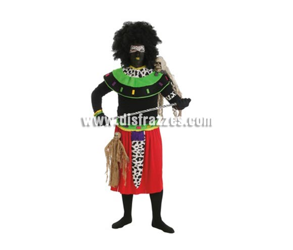 Disfraz de Africano para hombre. Talla Universal. Incluye falda, cinturon, cuello, peluca, medias. (Sin sweter, guantes ni lanza).