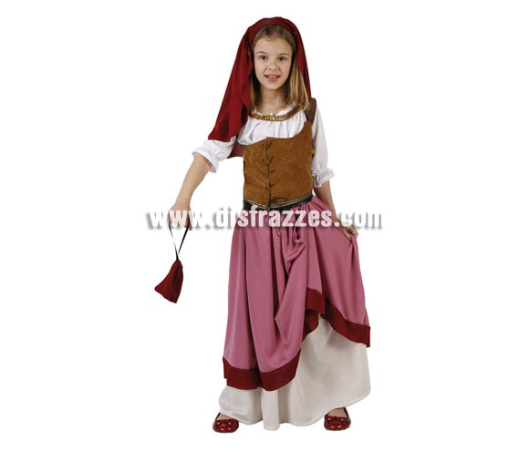 Disfraz Moza Criada o Mesonera para niñas 5-6 años. Incluye tocado, falda, camisa, chaleco y cinturón. 