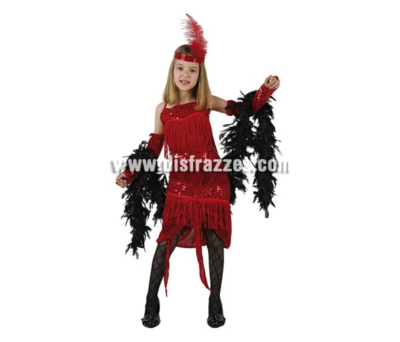 Disfraz de Charlestón rojo para niñas de 10 a 12 años. Incluye vestido, guantes y cinta de la cabeza.