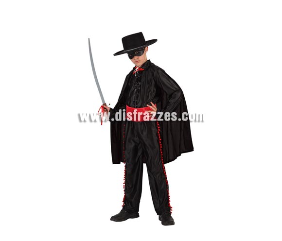 Disfraz de Héroe Enmascarado para niños de 10 a 12 años. Incluye capa, pantalón, fajín, camisa y antifaz. Espada NO incluida, podrás verla en la sección Complementos.