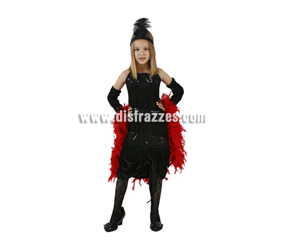 Disfraz de Charlestón negro para niñas de 3 a 4 años. Incluye vestido, guantes y cinta de la cabeza.