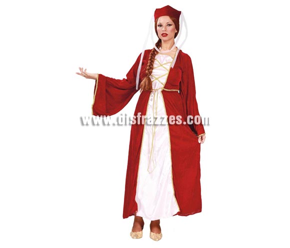 Disfraz de Reina Medieval Adulto. Talla única válida hasta la 42/44. Incluye vestido y tocado.