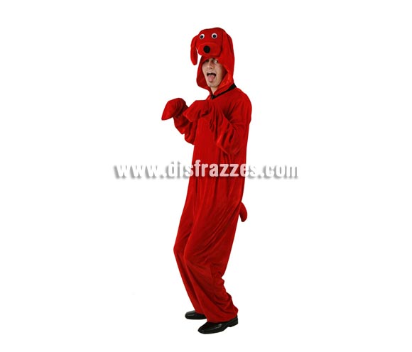 Disfraz barato de Perrito rojo para hombre. Talla standar M-L = 52/54. Incluye mono con capucha.