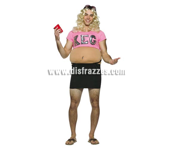 Disfraz de Keg y su Tanga adulto deluxe. Alta calidad. Ideal para despedidas de soltero. Incluye top, barriga y falda con tanga. Gafas y peluca NO incluidas.