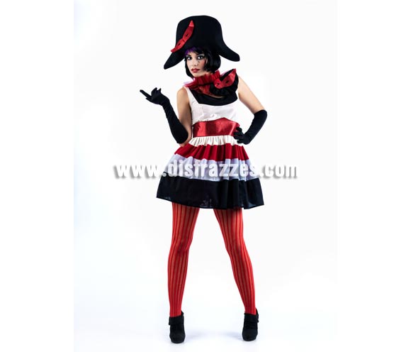 Disfraz de Lolita´s Arlequín Deluxe para mujer. Alta calidad, hecho en España. Disponible en varias tallas. Incluye vestido con cinturón, golilla, sombrero y antifaz. Guantes NO incluidos, podrás encontrar en nuestra sección de Complementos.