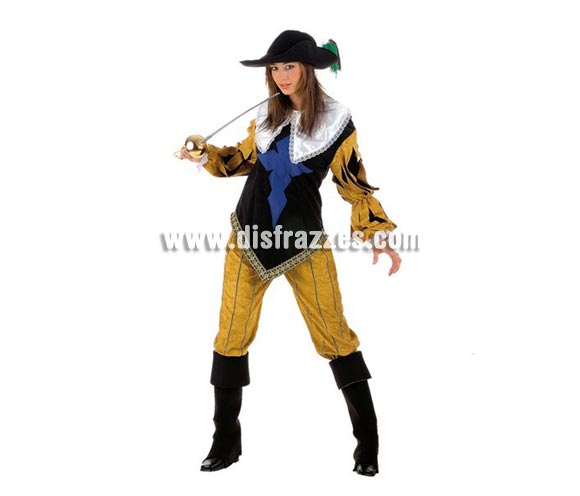 Disfraz de Mosquetera Aramis deluxe adulta. Disponible en varias tallas. Incluye camisa, pantalón, botas, sombrero y cuello.