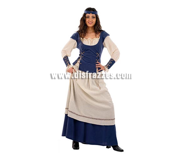 Disfraz de Dama Medieval Sheila adulta deluxe. Disponible en varias tallas. Incluye falda, puños, cinta de la cabeza y camisa con chaleco.