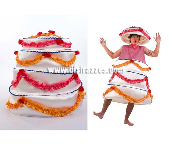 Disfraz de Tarta Sorpresa adulto Deluxe. Alta calidad. Hecho en España. Disponible en varias tallas. Incluye vestido, gorro y bragas. 