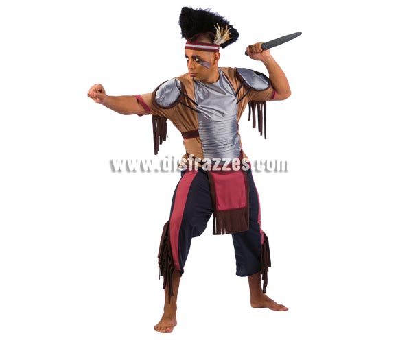 Disfraz de Indio Mohicano adulto Deluxe. Alta calidad. Hecho en España. Disponible en varias tallas. Incluye pantalón, cinta de la cabeza y camisa con delantal. Puñal NO incluido, podrás verlo en la sección Complementos. Como la película EL ULTIMO MOHICANO.
